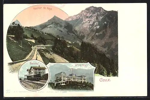 AK Caux, Rocher de Naye, Bahnhof, Grand Hotel