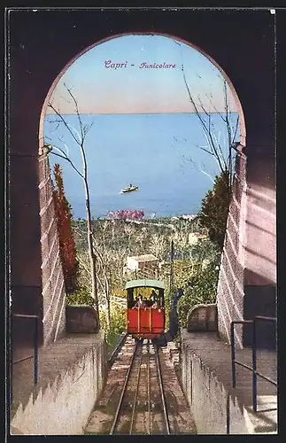 AK Capri, Funicolare, Bergbahn mit Blick auf das Meer