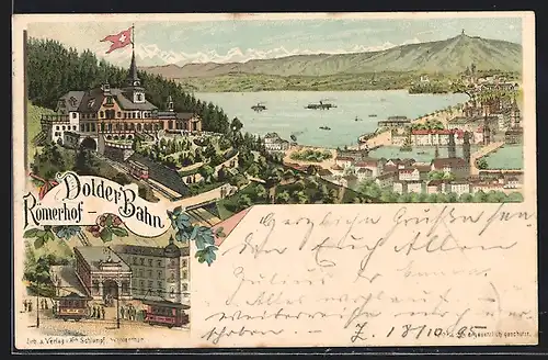 Lithographie Zürich, Dolder Bahn Römerhof, Gesamtansicht