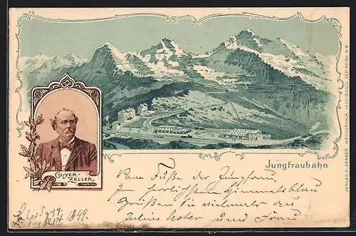 Lithographie Jungfraubahn, Portrait Guyer Zeller