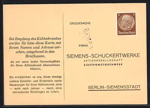 AK Berlin-Siemensstadt, Siemens-Schuckertwerke, Lieferschein