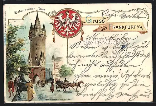 Lithographie Frankfurt a. M., Strassenpartie am Eschenheimer Thor