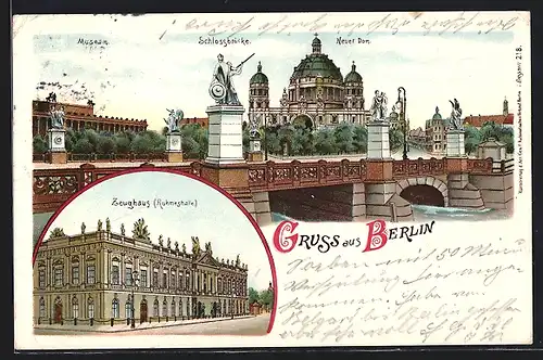 Lithographie Berlin, Museum, Zeughaus & Schlossbrücke