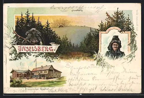Lithographie Brotterode, Gothaer Gasthof, Inselberg, Auerhahn
