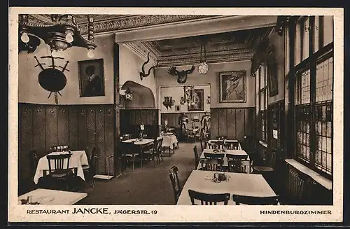 AK Berlin, Restaurant Jancke, Hindenburgzimmer, Jägerstr. 19