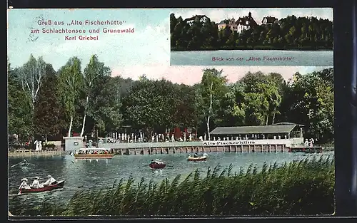 AK Berlin-Zehlendorf, Alte Fischerhütte, Terrassen am Schlachtensee