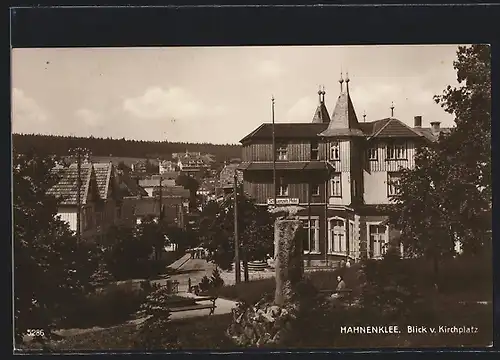 AK Hahnenklee, Schwenzels Hotel, vom Kirchplatz