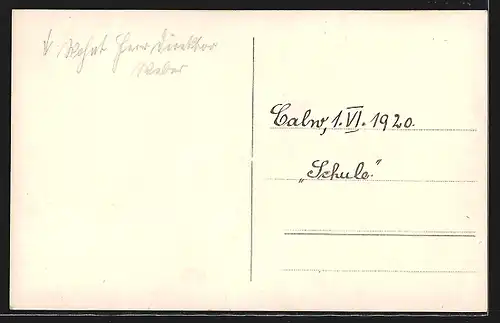 Foto-AK Calw, Schule mit Strassenansicht 1920