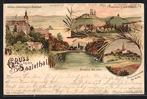 Lithographie Jena, Schloss Heidecksburg zu Rudolstadt