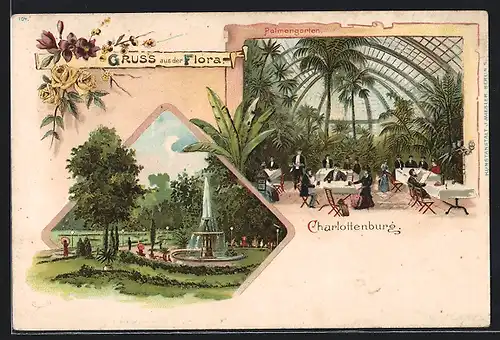 Lithographie Berlin-Charlottenburg, Flora, Parkanlage und Palmengarten