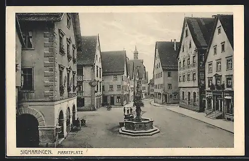 AK Sigmaringen, Strassenpartie am Marktplatz