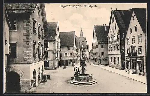 AK Sigmaringen, Strassenpartie mit Gasthaus am Marktplatz