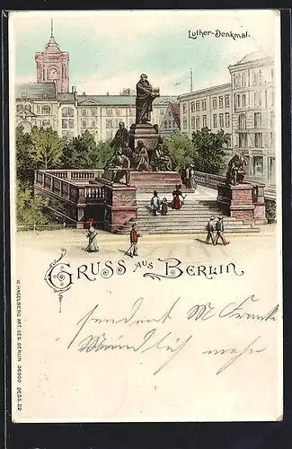 Lithographie Berlin, Luther-Denkmal, Neuer Markt