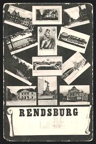 AK Rendsburg, Pfahler Brennerei, Strassenpartie, Alte Ortsansicht