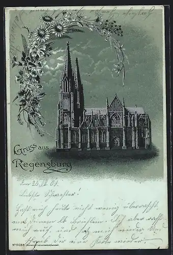 Mondschein-Lithographie Regensburg, Ansicht vom Dom