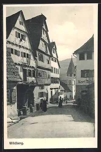 AK Wildberg / Württ., Strassenpartie mit Kirche