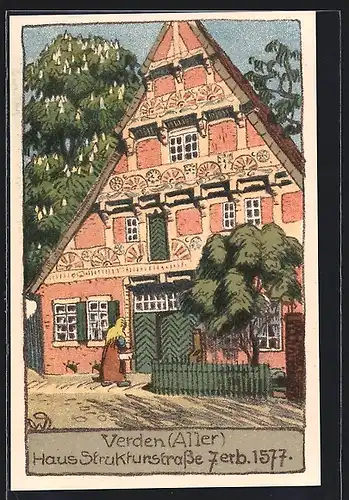 Künstler-AK Verden /Aller, Haus Strukturstrasse 7, erbaut 1577