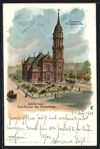 Lithographie Chemnitz, St. Lucaskirche, Schillertisch