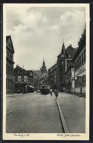 AK Durlach i. B., Strassenbahn auf der strasse