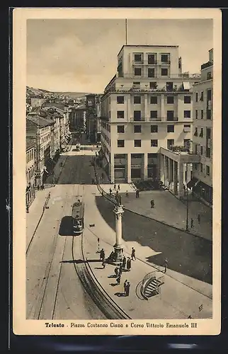 AK Trieste, Piazza Costanzo Ciano e Corso Vittorio Emanuele III, Strassenbahn