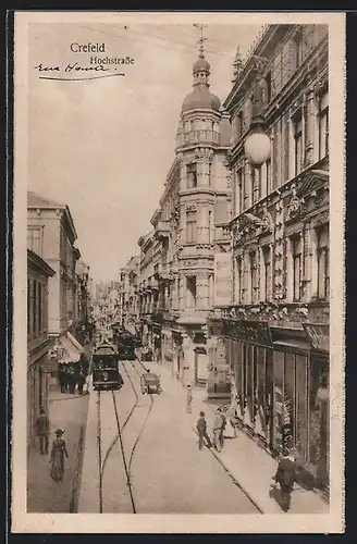 AK Crefeld, Strassenbahnen auf der Hochstrasse