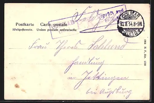 AK Colmar, Strassenbahn am Salmenplatz