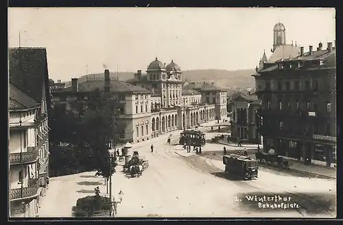 AK Winterthur, Strassenbahn auf dem Bahnhofplatz