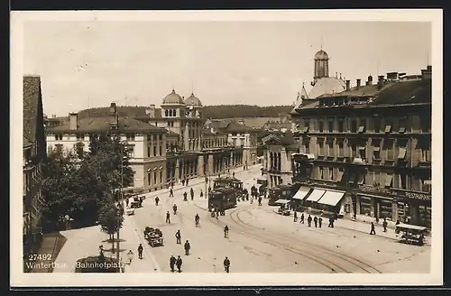 AK Winterthur, Bahnhofsplatz mit Strassenbahn