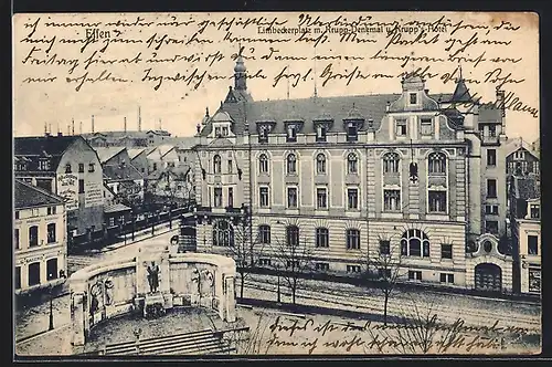 AK Essen, Limbeckerplatz mit Krupp-Denkmal und Krupp`s Hotel