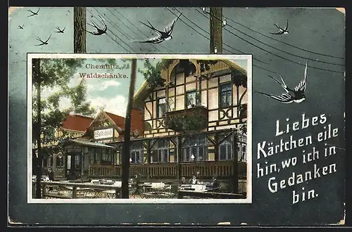 AK Chemnitz, Gasthaus Waldschänke, Schwalben