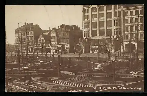 AK Hamburg-Harburg, Hotel und Geschäfte am Hafen