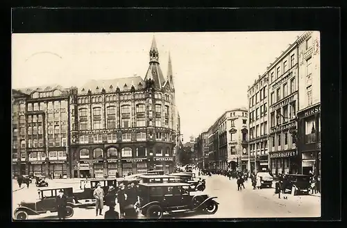 AK Wiesbaden, Kaffeehaus Vaterland Alsterdamm, Jungfernstieg mit Autos