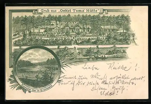 Lithographie Berlin-Zehlendorf, Onkel Toms Hütte, Riemeister See im Grunewald