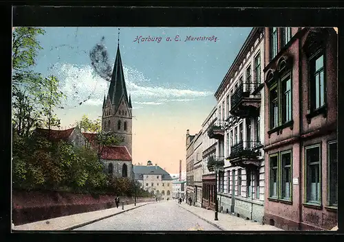 AK Harburg a. E., Maretstrasse mit Kirche