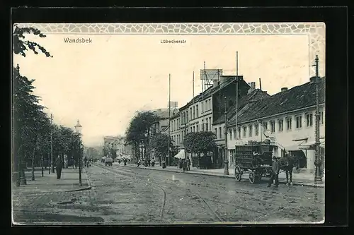 AK Hamburg-Wandsbek, Lübeckerstrasse mit Pferdewagen