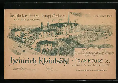 AK Frankfurt-Nordend, Central Dampf Molkerei Heinrich Kleinböhl, Merianstrasse 18-22
