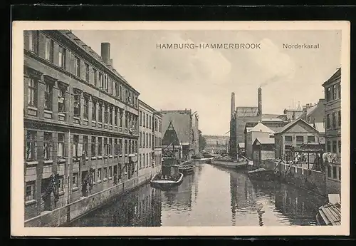 AK Hamburg-Hammerbrook, Partie am Norderkanal, Lastkahn