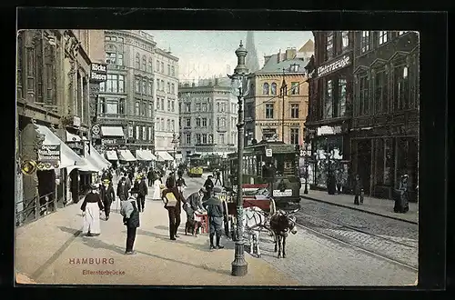 AK Hamburg-Neustadt, Ellerntorsbrücke mit Geschäften und Strassenbahn