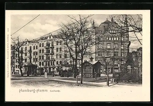 AK Hamburg-Hamm, Landwehrstrasse mit Strassenbahn