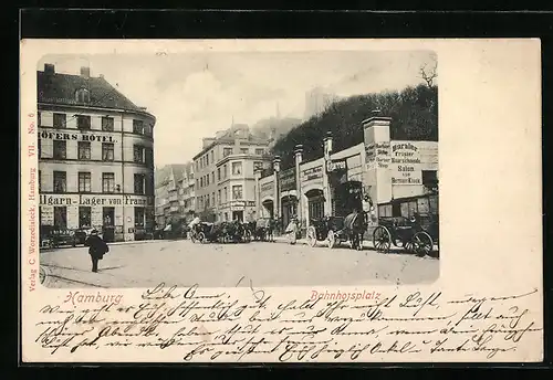 AK Hamburg-Klostertor, Kutschen auf dem Bahnhofsplatz