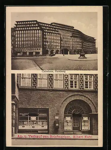AK Hamburg-Kontorhausviertel, Albert Kahl Briefmarken An-u. Verkauf am Chilehaus