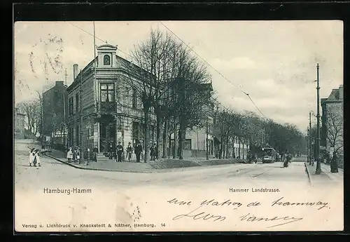 AK Hamburg-Hamm, Hammer Landstrasse mit Strassenbahn