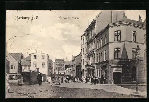 AK Harburg a. E., Rathausstrasse mit Handlung von Wilhelm Heinsen