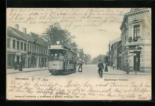 AK Wandsbek, Die Hamburger Strasse mit Strassenbahn