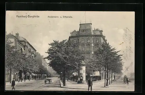 AK Hamburg-Borgfelde, Anckelmann- und Elffestrasse, Litfasssäule