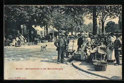 AK Zürich, Wochenmarkt in der Bahnhofstrasse