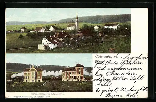 AK Oberrieden, Villa Sonnenbühl & Villa Schönfels, Panorama