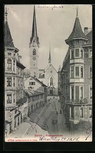 AK Zürich, Strassenpartie an der Predigerkirche