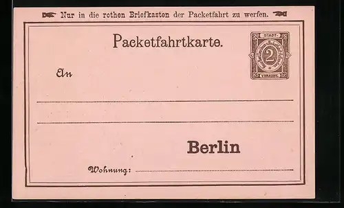 AK Berlin, Packetfahrkarte, Private Stadtpost von 1889
