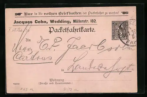 AK Berlin, Packetfahrkarte, Private Stadtpost